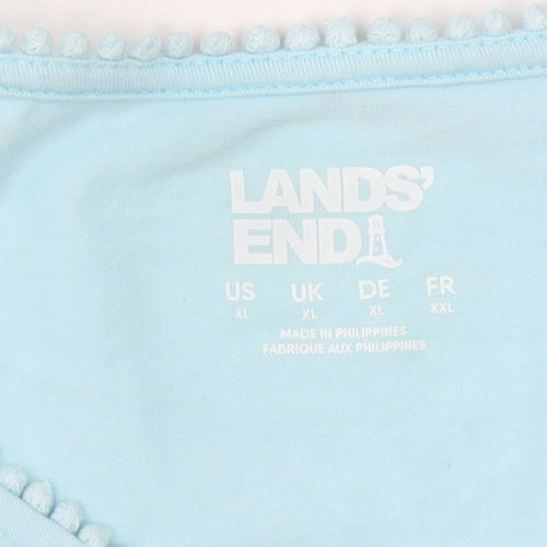 Lands' End Women Blue XL Cotton Sleeveless Tank Top V-Neck