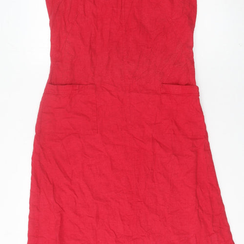 Batela Women Red Linen Shift Dress L Sleeveless Scoop Neck Pockets