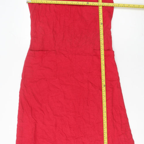 Batela Women Red Linen Shift Dress L Sleeveless Scoop Neck Pockets