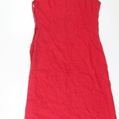 Batela Women Red Linen Shift Dress L Sleeveless Scoop Neck Pockets