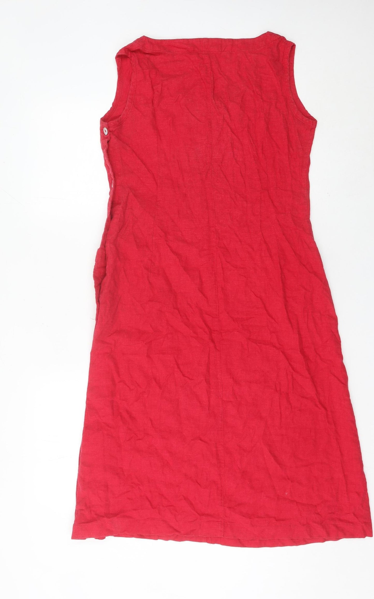 Batela Women Red Linen Shift Dress L Sleeveless Scoop Neck Pockets