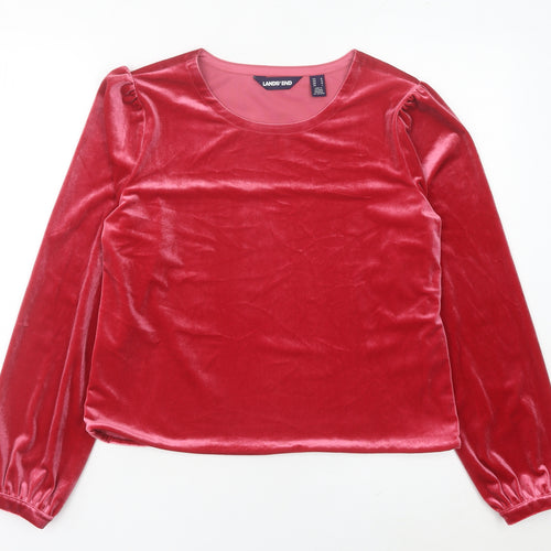 Lands' End Womens Red Velvet Long Sleeve Blouse Size M Regular Fit