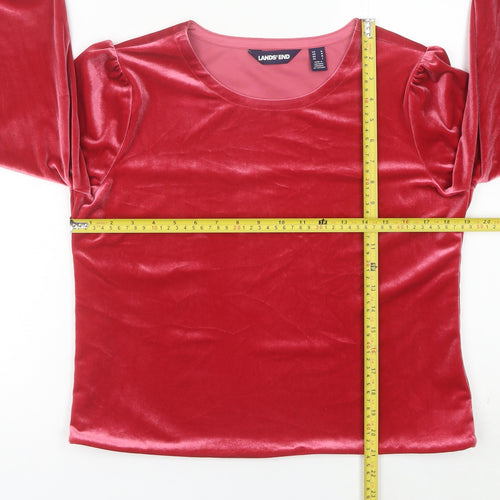 Lands' End Womens Red Velvet Long Sleeve Blouse Size M Regular Fit