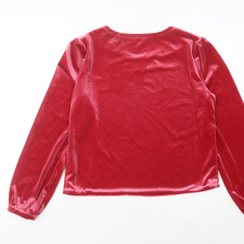 Lands' End Womens Red Velvet Long Sleeve Blouse Size M Regular Fit