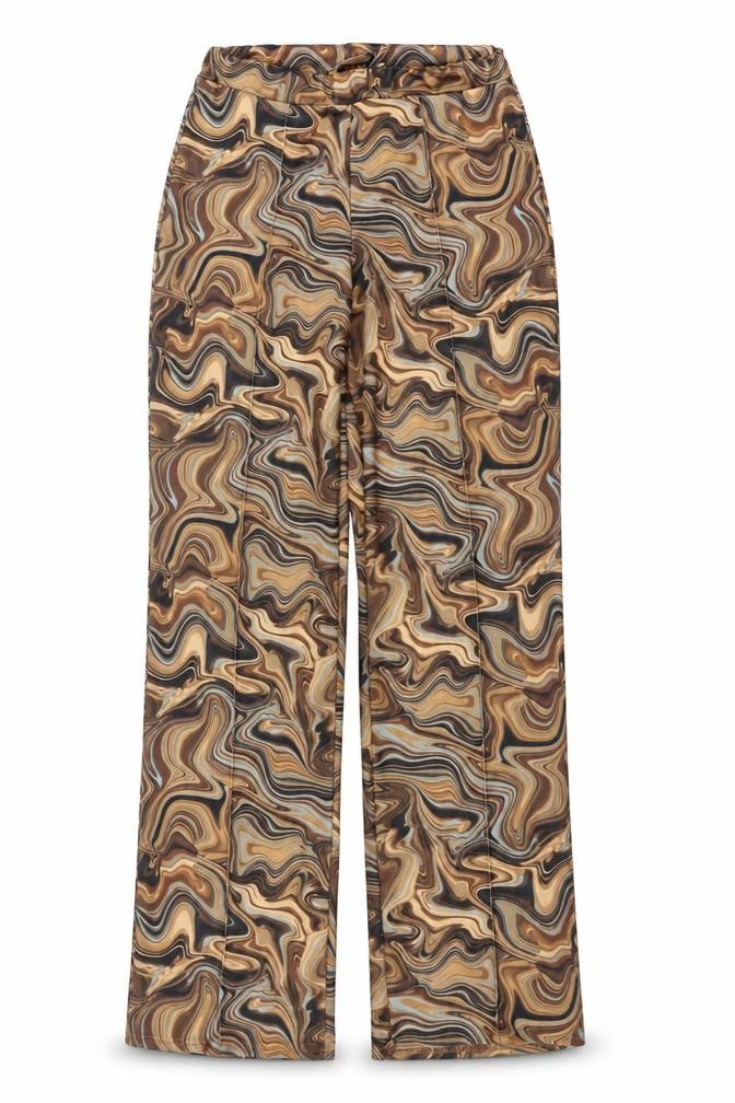 Front view of PRETTYLITTLETHING women’s multicoloured slim fit straight trousers, size UK 12