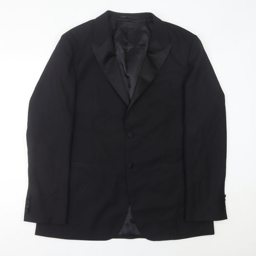 Marks and Spencer Mens Black Wool Shawl Lapel Suit Jacket 44 Chest 2XL Long