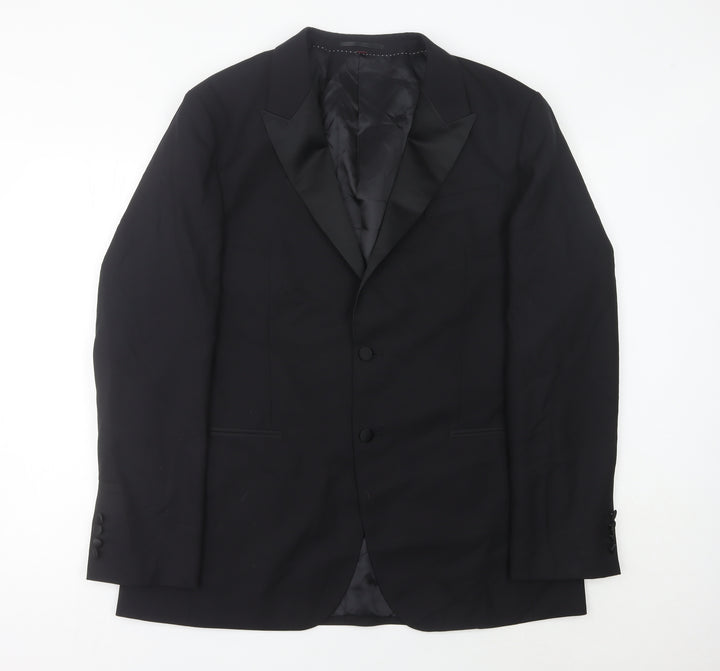 Marks and Spencer Mens Black Wool Shawl Lapel Suit Jacket 44 Chest 2XL Long