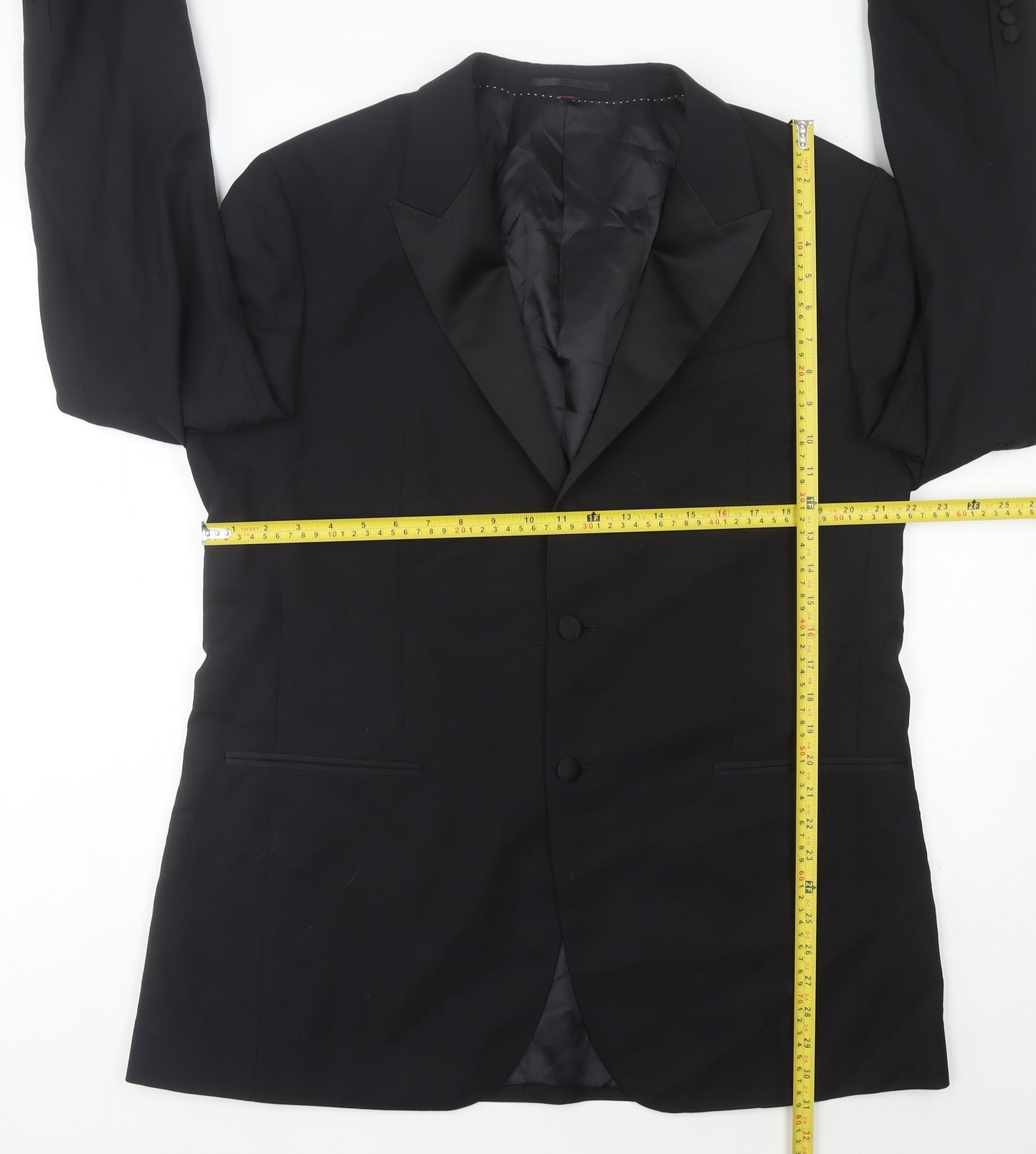 Marks and Spencer Mens Black Wool Shawl Lapel Suit Jacket 44 Chest 2XL Long