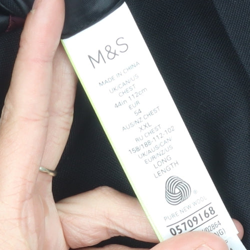 Marks and Spencer Mens Black Wool Shawl Lapel Suit Jacket 44 Chest 2XL Long