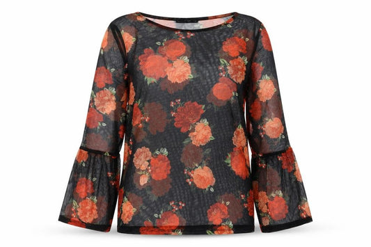 Front view of F&F Women’s Floral Mesh Long Sleeve Tunic Blouse UK 10