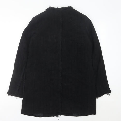 Zara Women Black Mid-Length Tweed Coat Size 12 Collarless