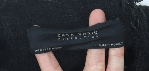 Zara Women Black Mid-Length Tweed Coat Size 12 Collarless