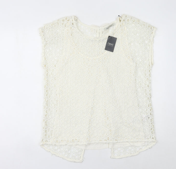 Next Women’s Ivory Lace Floral Blouse UK 12 Tunic Cap Sleeve