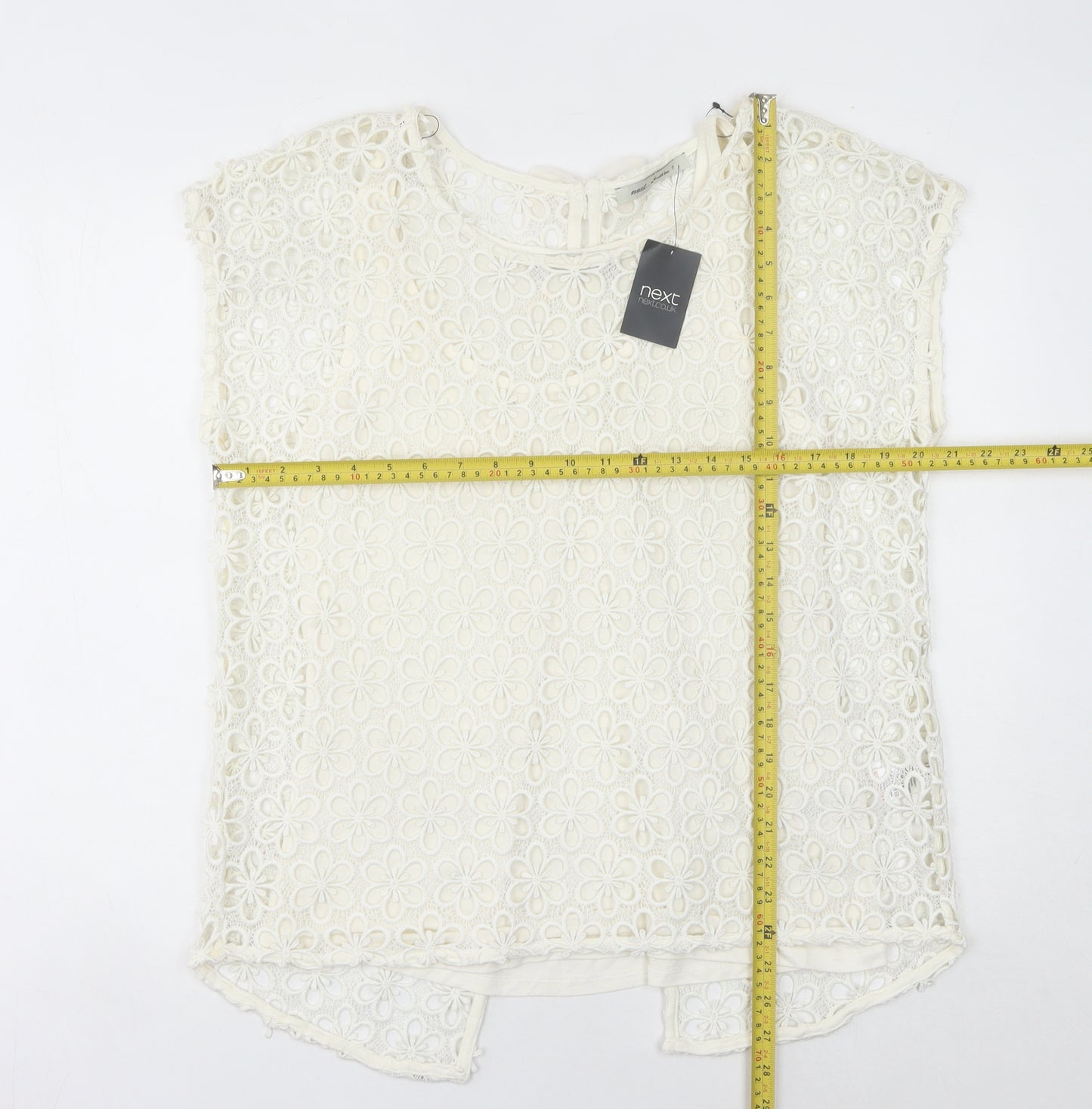 Next Women’s Ivory Lace Floral Blouse UK 12 Tunic Cap Sleeve