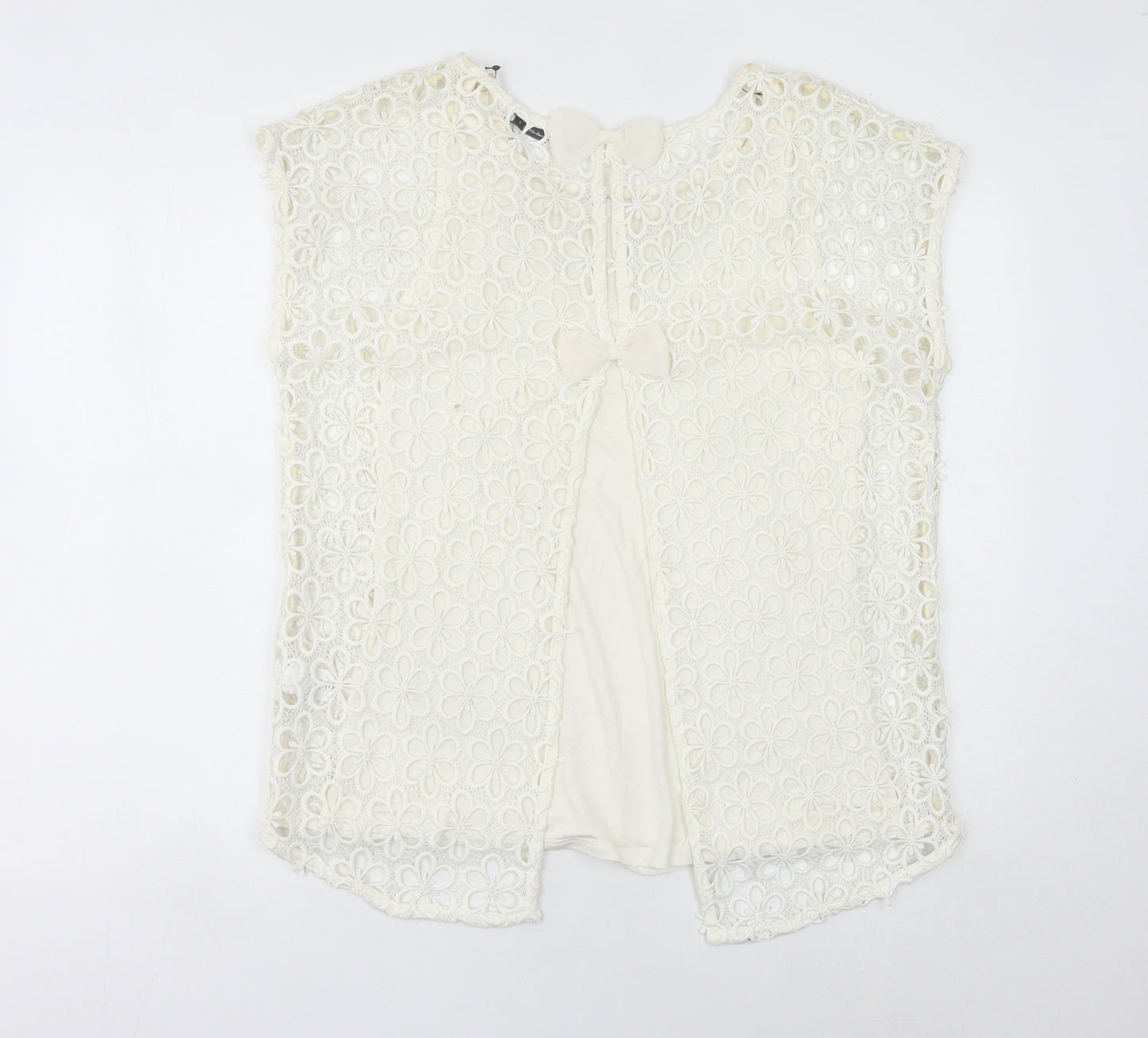 Next Women’s Ivory Lace Floral Blouse UK 12 Tunic Cap Sleeve