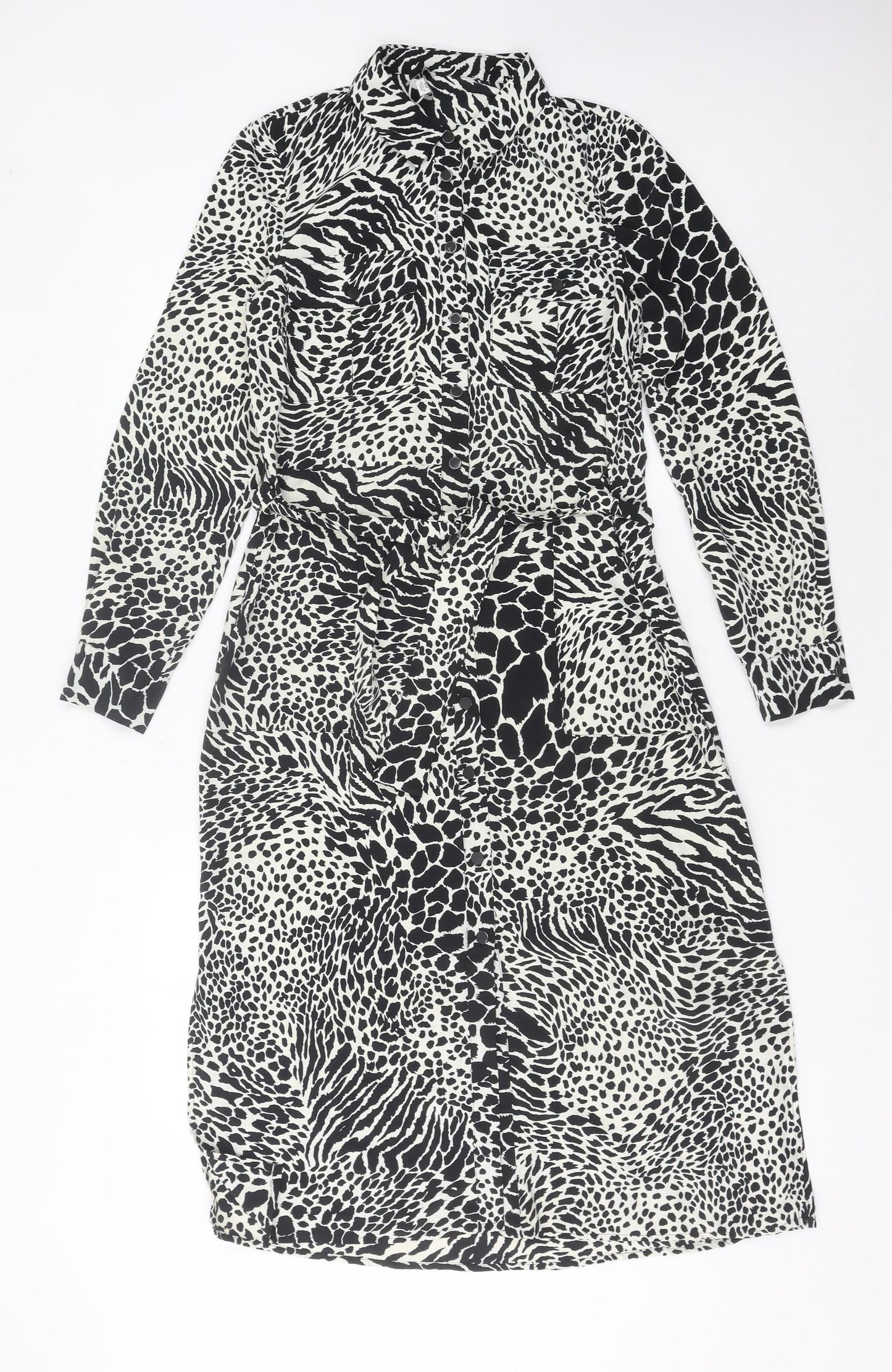 Warehouse Women’s Black Animal Print Shirt Dress Size 10