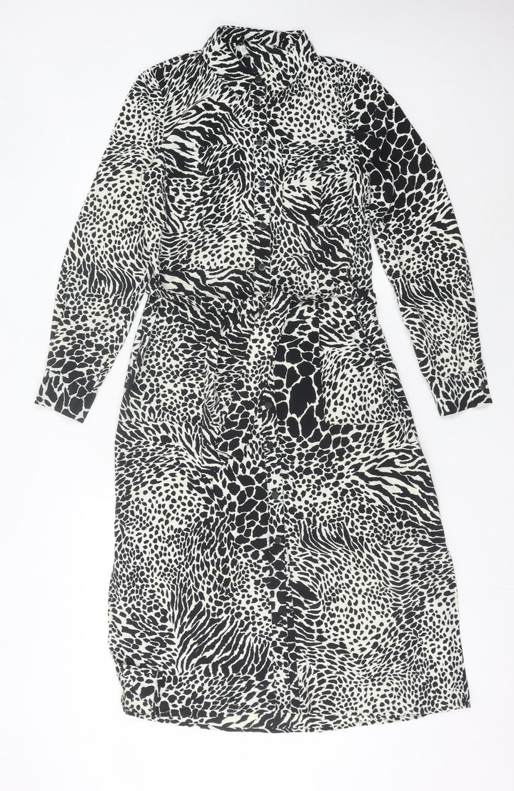 Warehouse Women’s Black Animal Print Shirt Dress Size 10