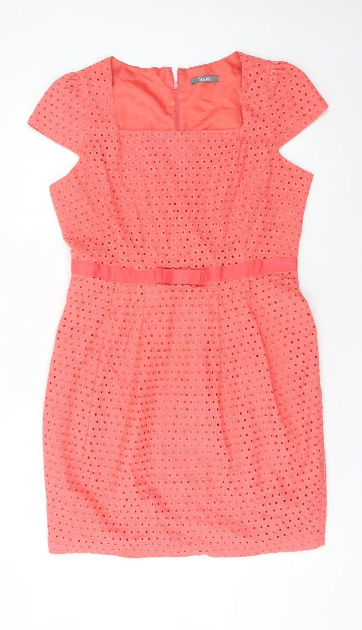 South Womens Pink Cotton Shift Dress Size 14 Knee Length