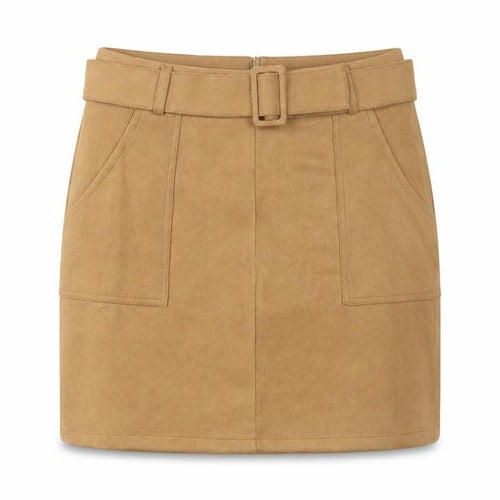 QED London Women Brown Short Skirt L High Waist Pencil Style