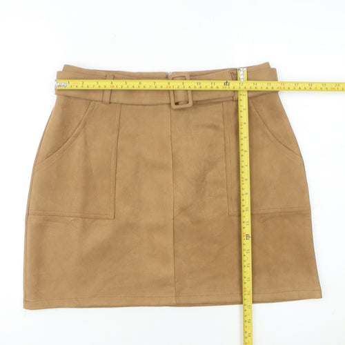 QED London Women Brown Short Skirt L High Waist Pencil Style