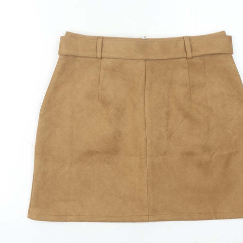 QED London Women Brown Short Skirt L High Waist Pencil Style