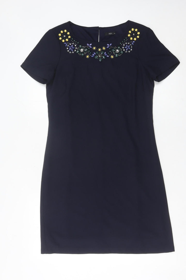 M&Co Women’s Navy Blue Size 10 Sheath Dress Beaded Embellished