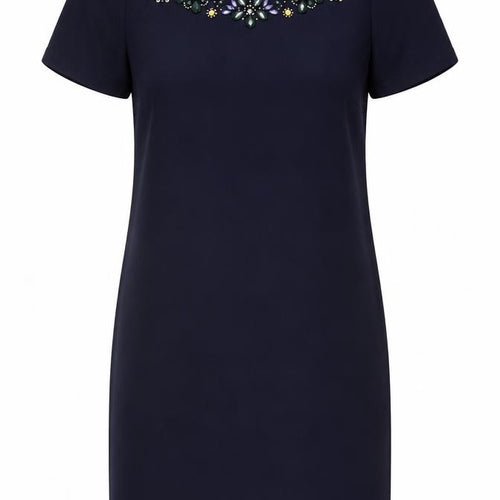 M&Co Women’s Navy Blue Size 10 Sheath Dress Beaded Embellished