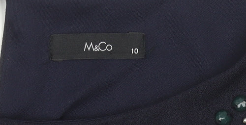 M&Co Women’s Navy Blue Size 10 Sheath Dress Beaded Embellished