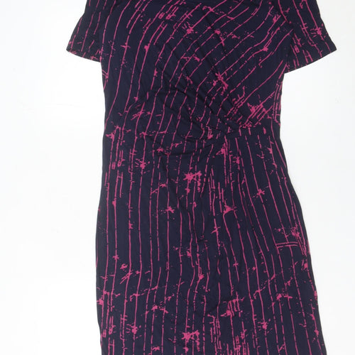 InWear Women’s Blue Pink Striped Sheath Dress M Short Sleeve Scoop Neck