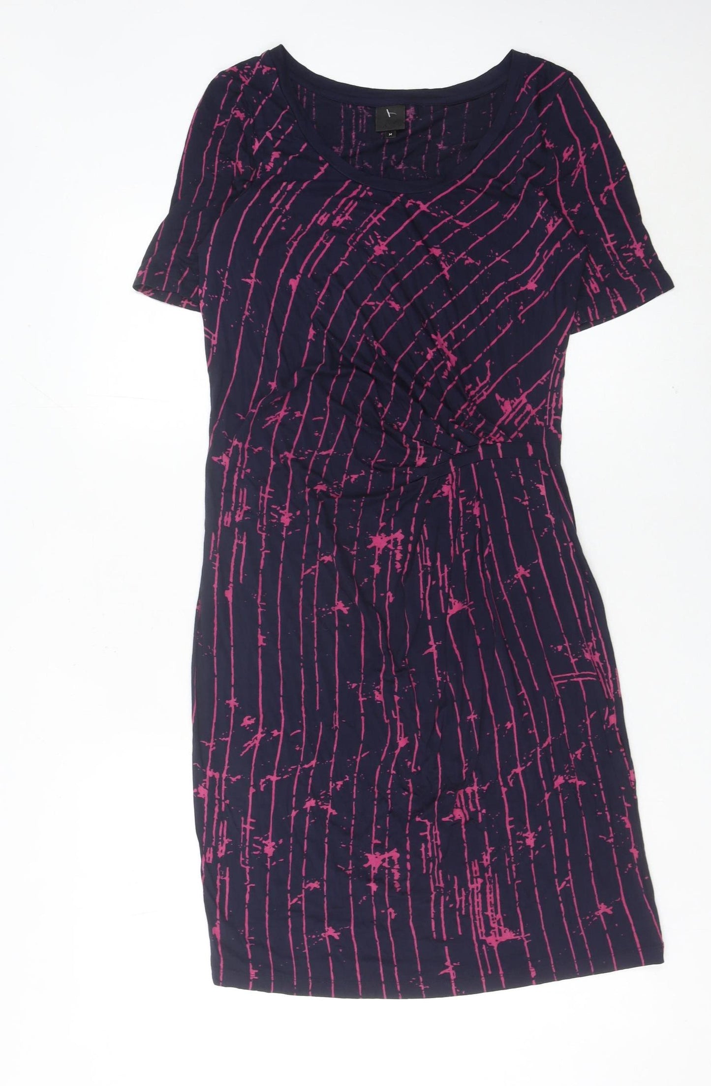 InWear Women’s Blue Pink Striped Sheath Dress M Short Sleeve Scoop Neck