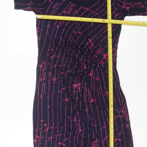 InWear Women’s Blue Pink Striped Sheath Dress M Short Sleeve Scoop Neck