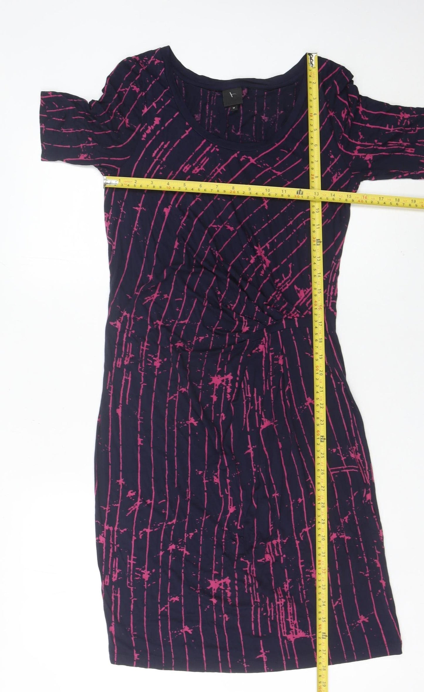 InWear Women’s Blue Pink Striped Sheath Dress M Short Sleeve Scoop Neck