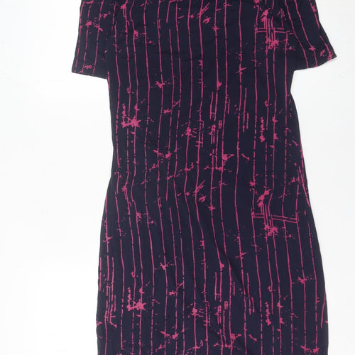 InWear Women’s Blue Pink Striped Sheath Dress M Short Sleeve Scoop Neck