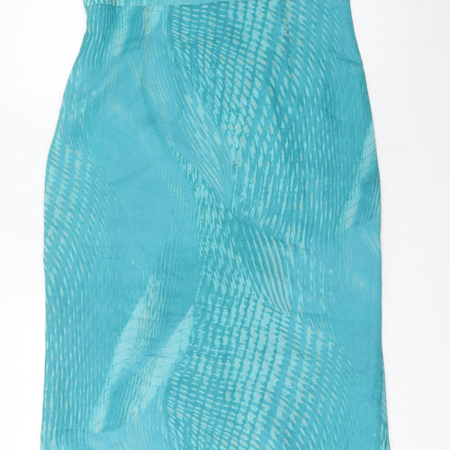 Elinette Women Blue Midi Sheath Dress Size 12 Sleeveless Square Neck