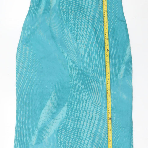Elinette Women Blue Midi Sheath Dress Size 12 Sleeveless Square Neck