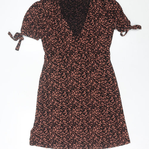 Next Womens Black Floral Wrap Dress Size 10 Knee Length Viscose