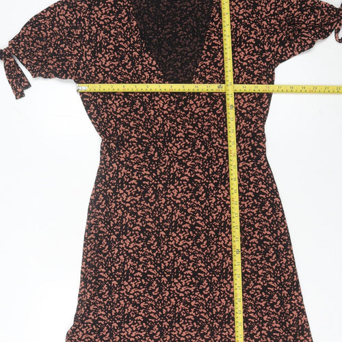 Next Womens Black Floral Wrap Dress Size 10 Knee Length Viscose