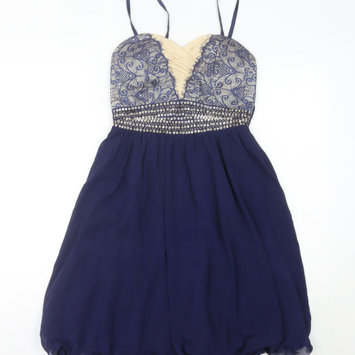 Little Mistress Womens Blue Size 10 Fit & Flare Cocktail Party Dress