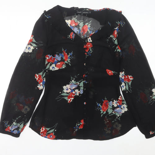Next Women’s Black Floral Chiffon Blouse UK 10 Long Sleeve Tunic