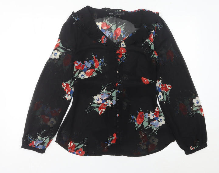 Next Women’s Black Floral Chiffon Blouse UK 10 Long Sleeve Tunic