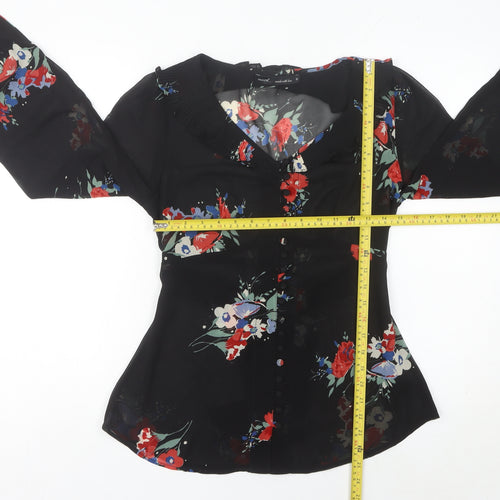Next Women’s Black Floral Chiffon Blouse UK 10 Long Sleeve Tunic