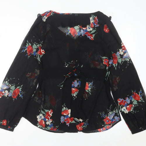 Next Women’s Black Floral Chiffon Blouse UK 10 Long Sleeve Tunic
