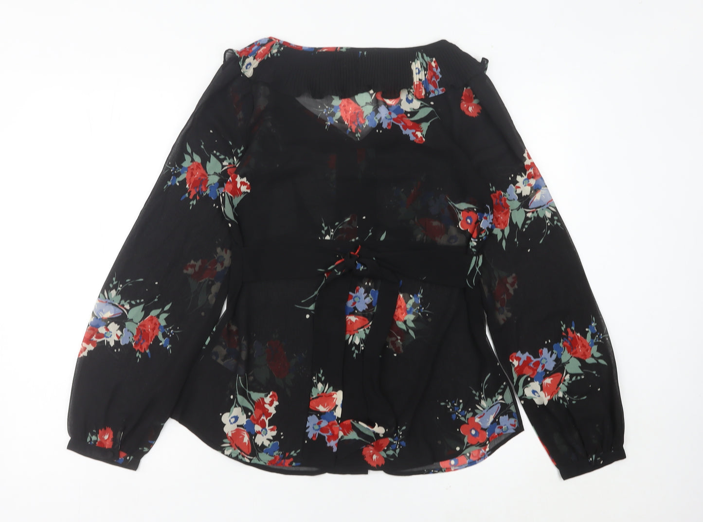 Next Women’s Black Floral Chiffon Blouse UK 10 Long Sleeve Tunic