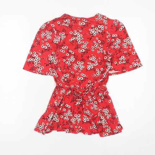 New Look Women’s Red Floral Tunic Blouse Size 6 Short Sleeve