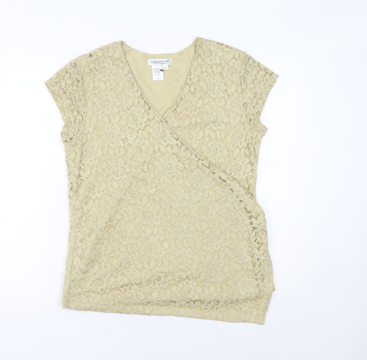 Coldwater Creek Womens Beige Lace Wrap Blouse Top M