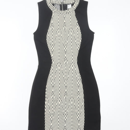 H&M Women’s Black & White Geometric Bodycon Dress Size 8