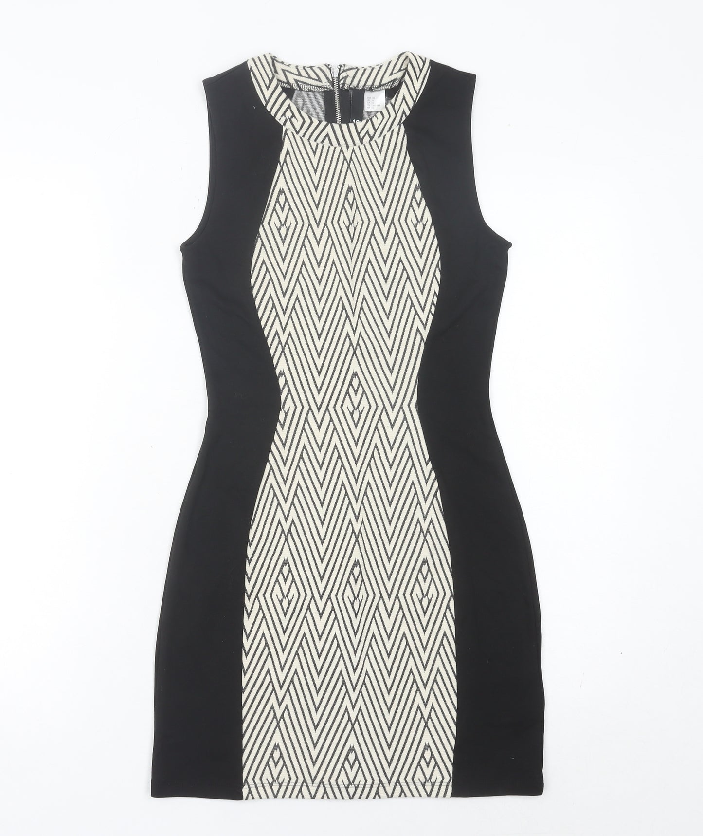 H&M Women’s Black & White Geometric Bodycon Dress Size 8