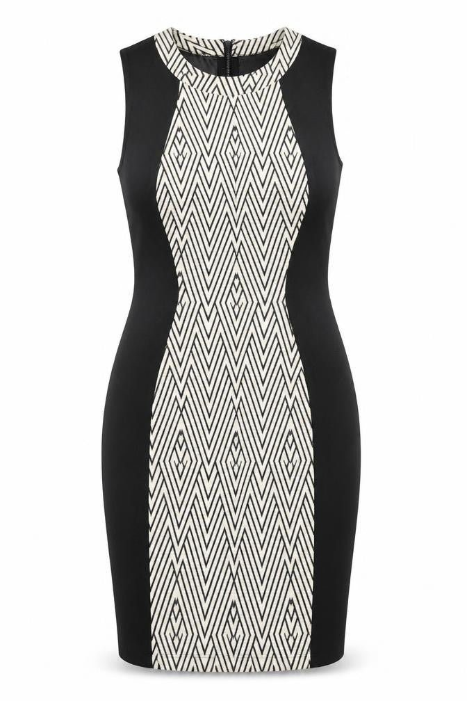 H&M Women’s Black & White Geometric Bodycon Dress Size 8
