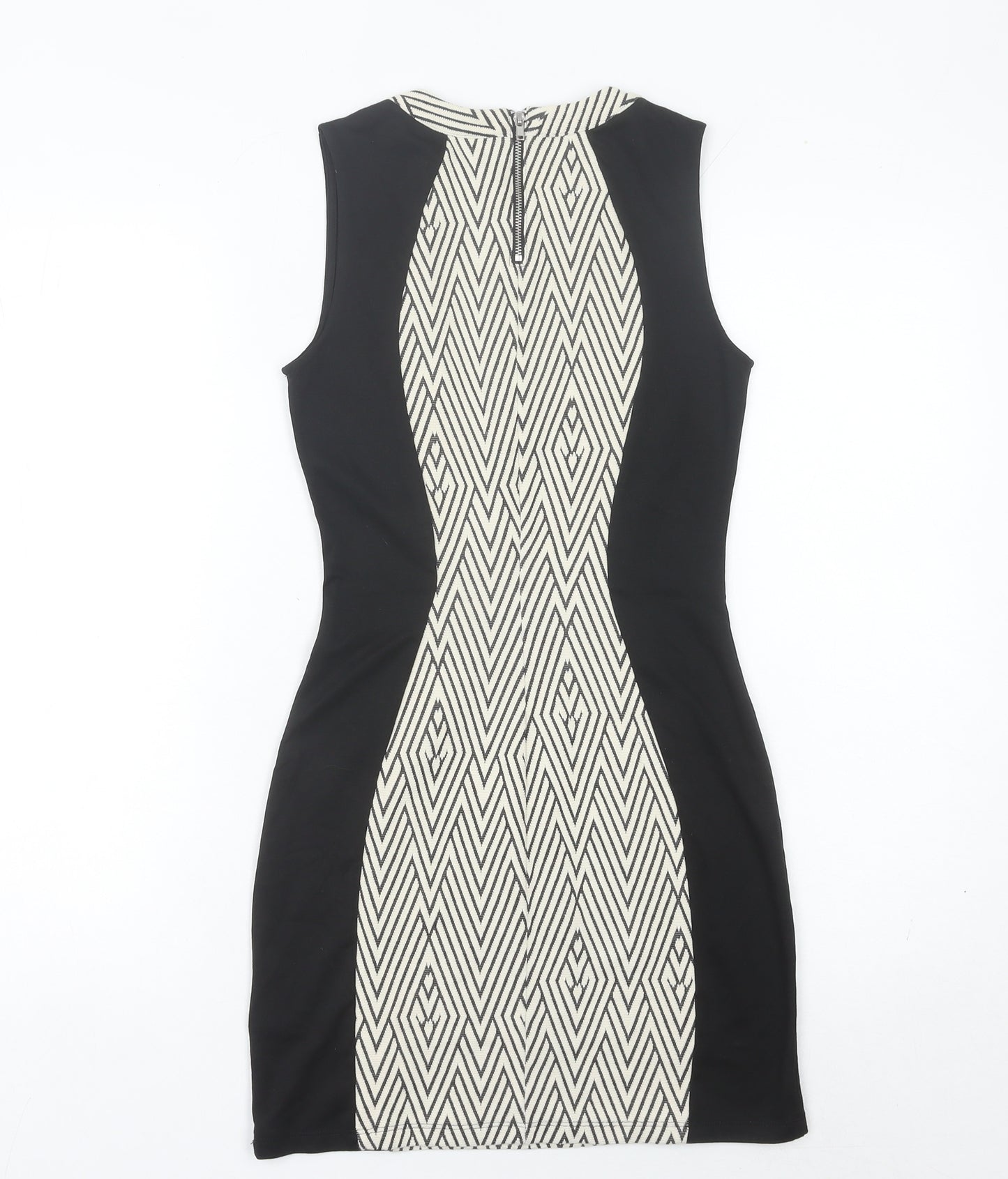 H&M Women’s Black & White Geometric Bodycon Dress Size 8
