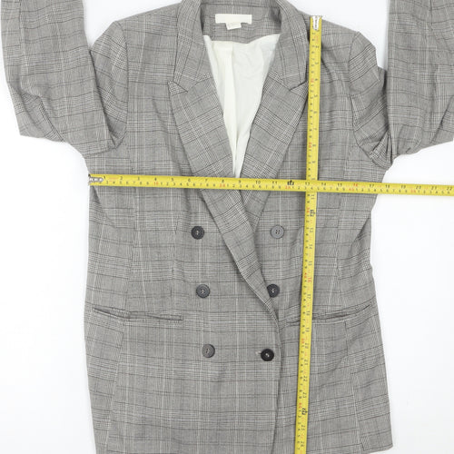 H&M Womens Grey Checked Double Breasted Suit Jacket Size 12